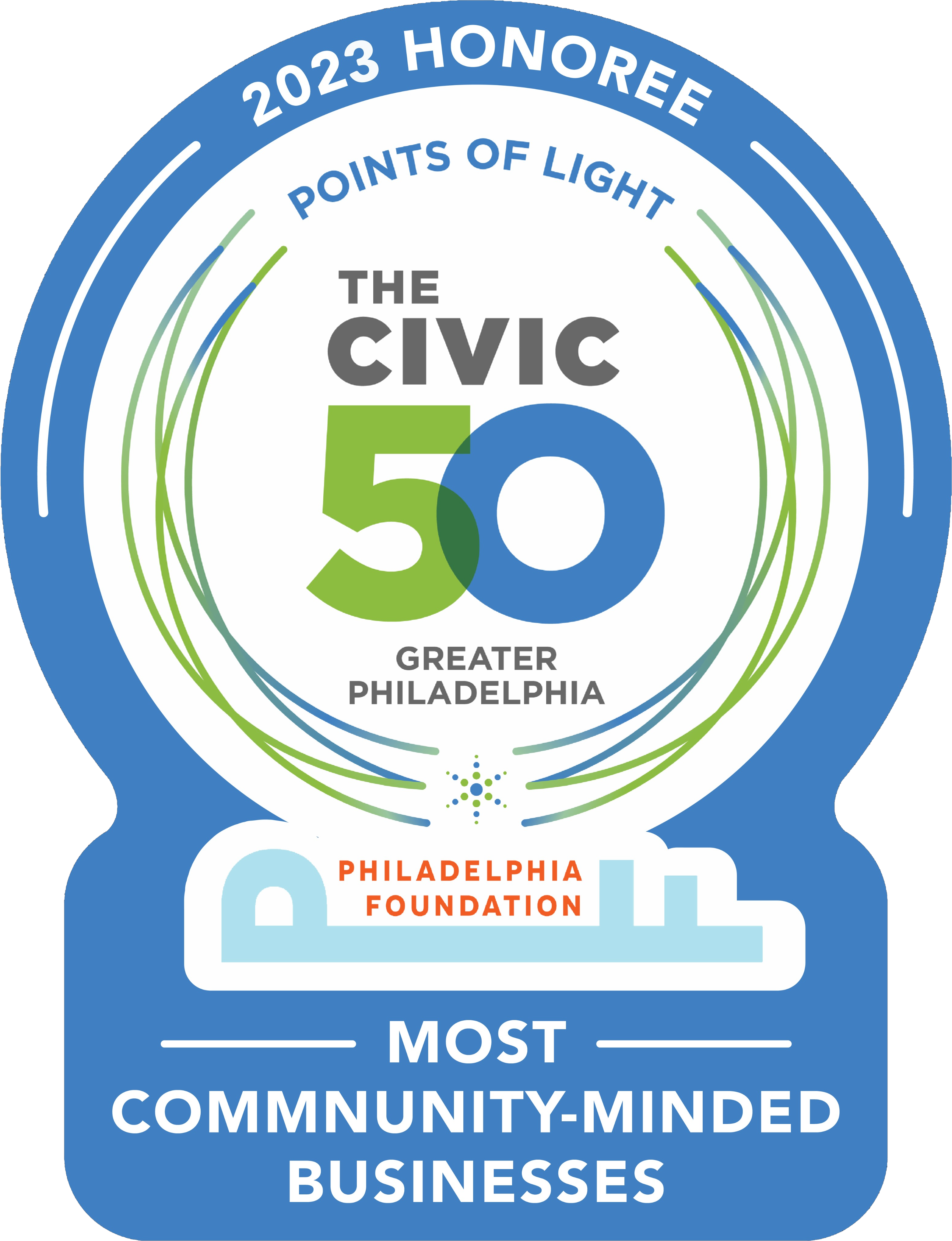 Civic 50 2023 Most Community Minded Business Honoree Award Badge